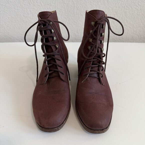 Christy Dawn The Dawn Boot Mahogany Soft Leather Lace Up Stacked Heel Boot 8 - Picture 5 of 12